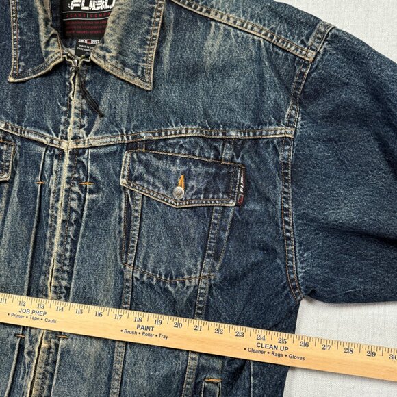 Vintage FUBU Denim Jacket Zip Front Collared Blue Cotton Pockets Size XL - Picture 11 of 14